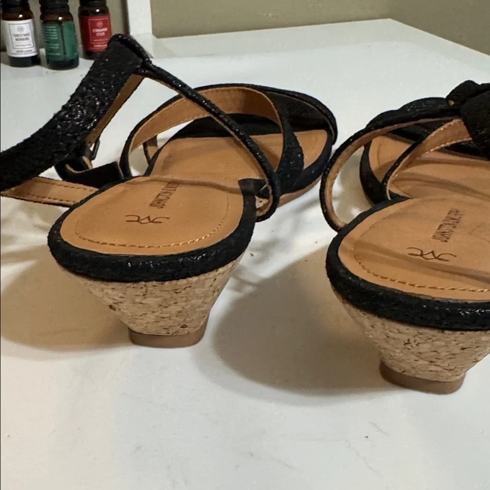 Johnston & Murphy Black Wedge Sandals